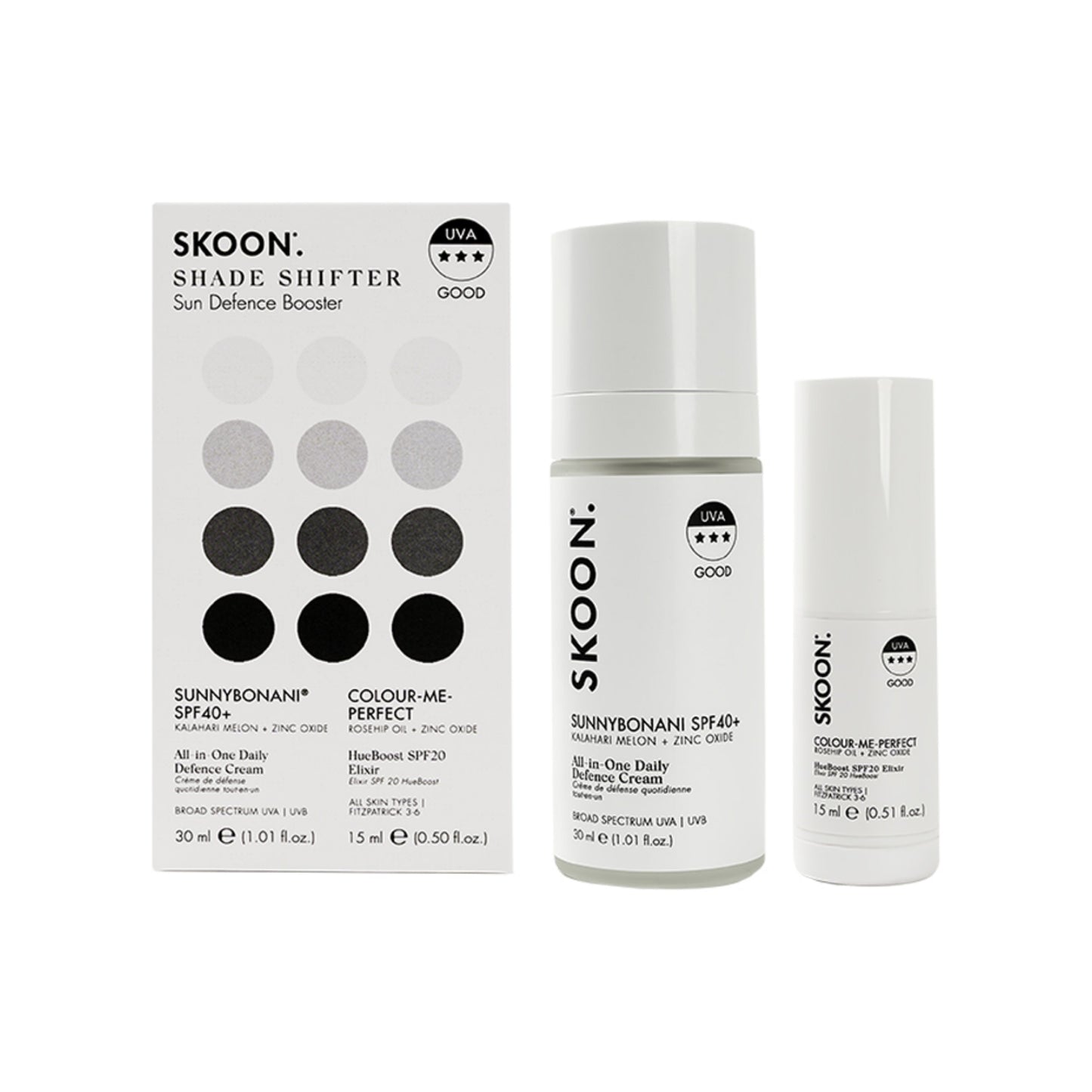 SKOON Shade Shifter SPF40+ 30ml & SPF Booster 15ml