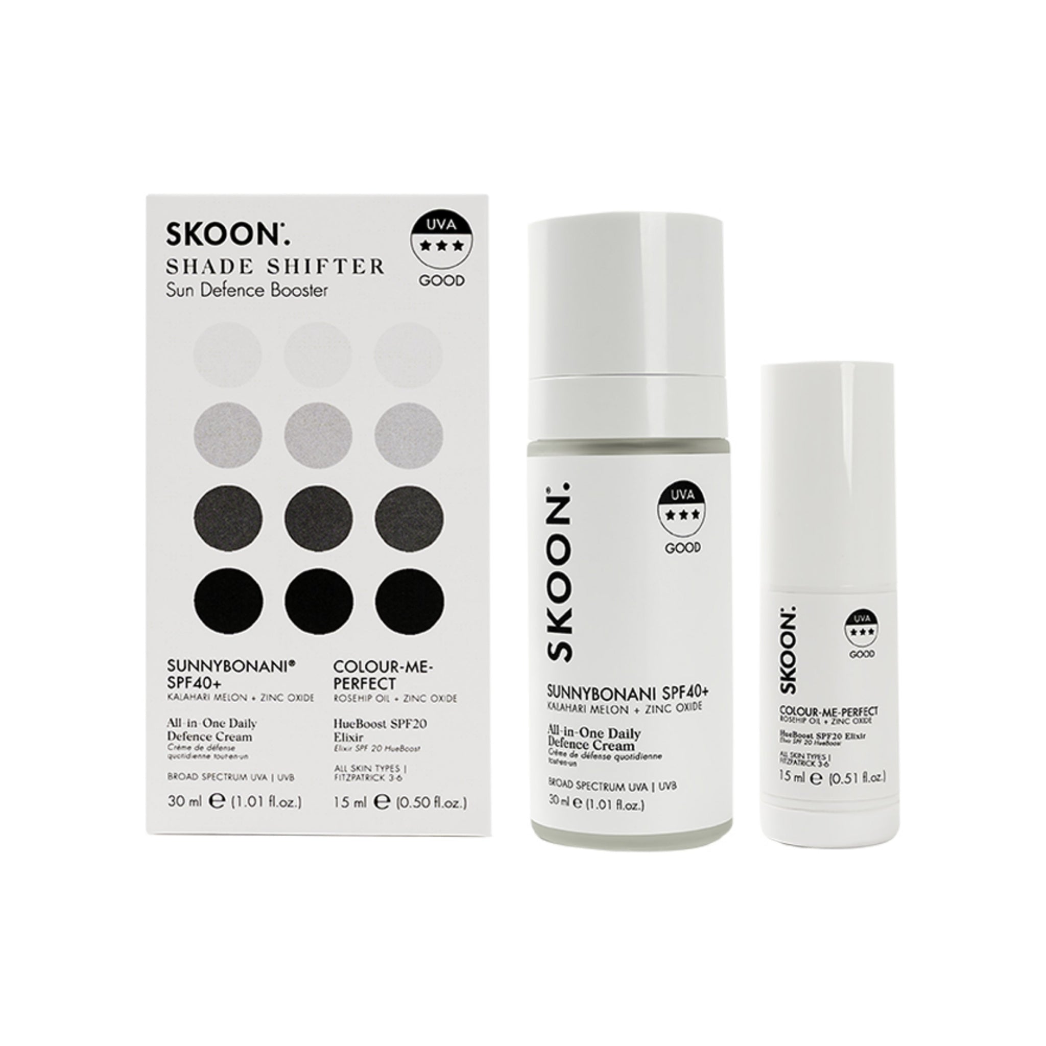 SKOON Shade Shifter SPF40+ 30ml & SPF Booster 15ml