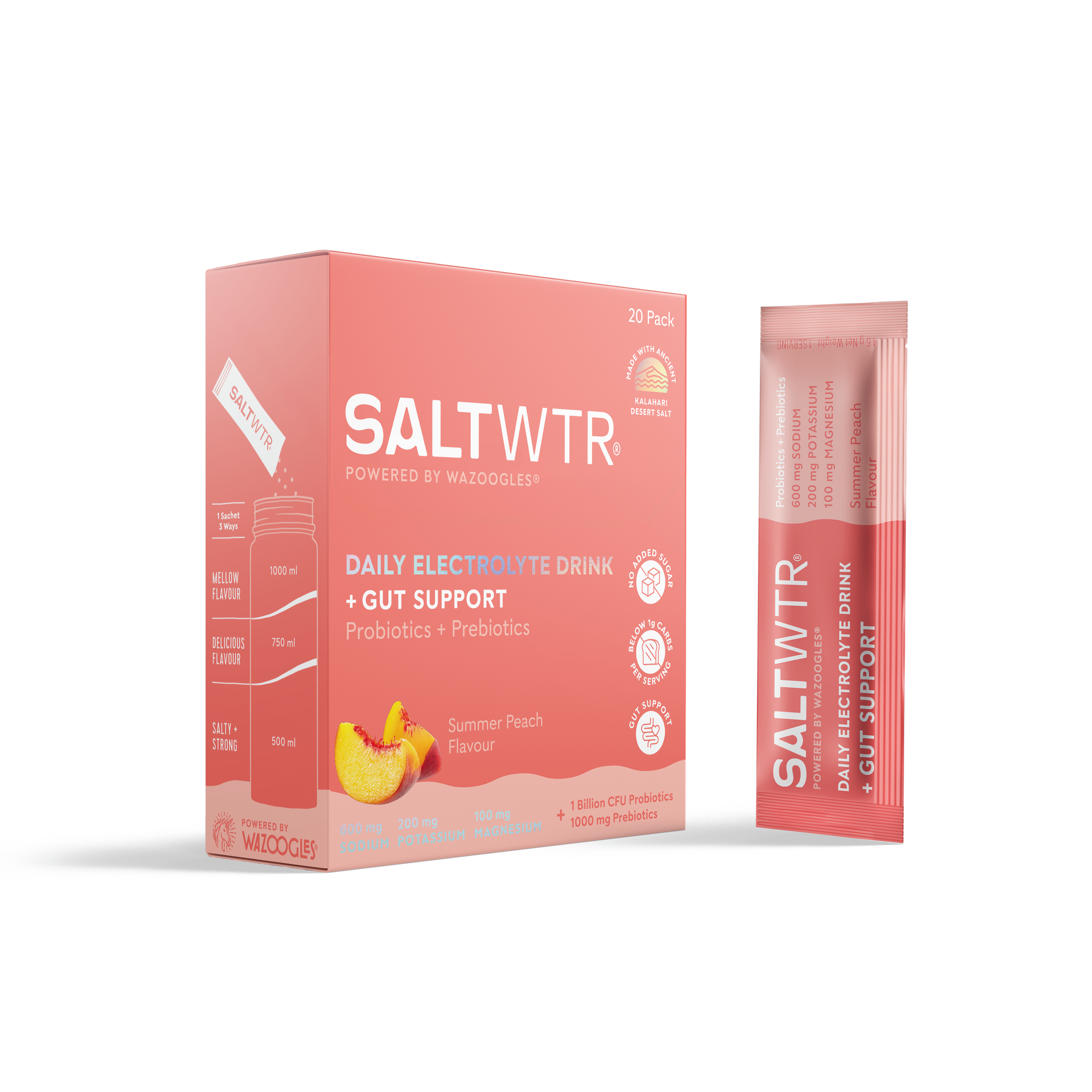 SALTWTR Electrolytes Summer Peach Gut Support Hydration 20s