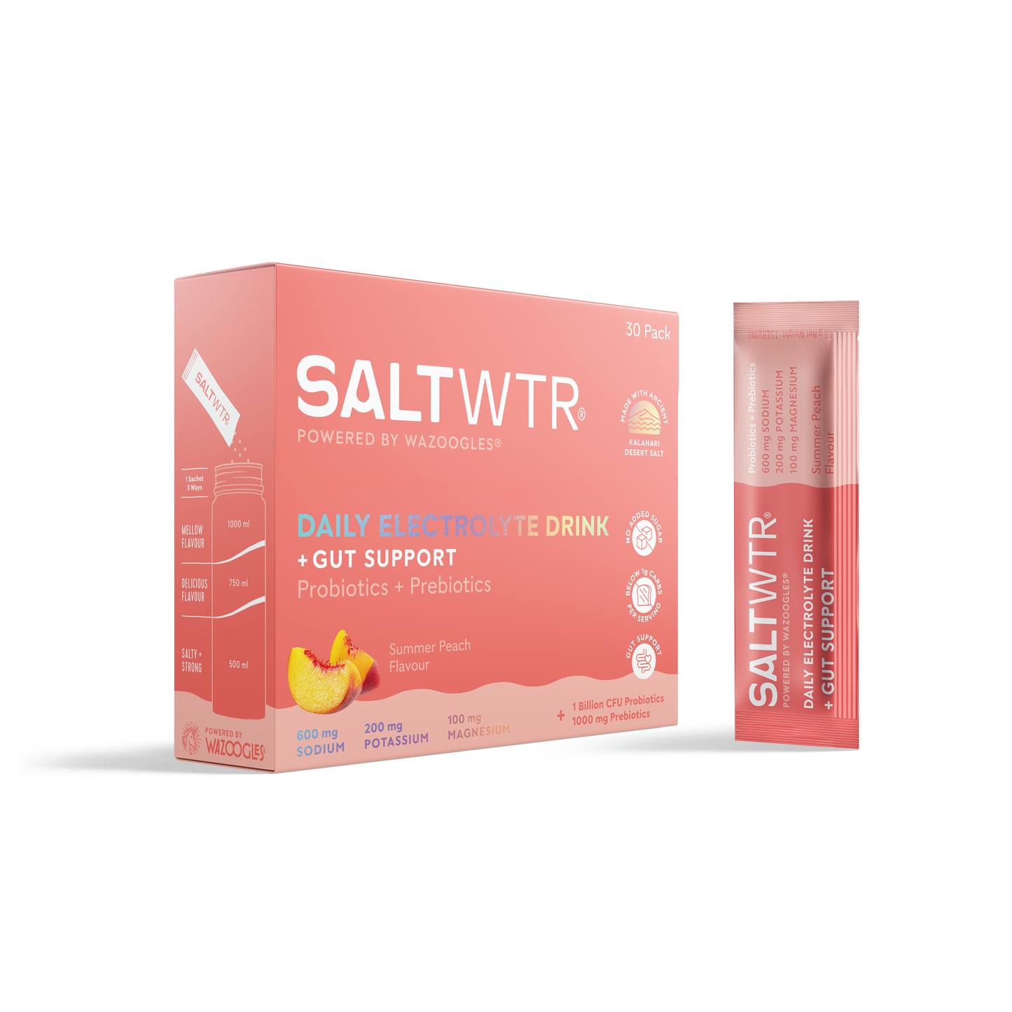 SALTWTR Electrolytes Summer Peach Gut Support Hydration 30s
