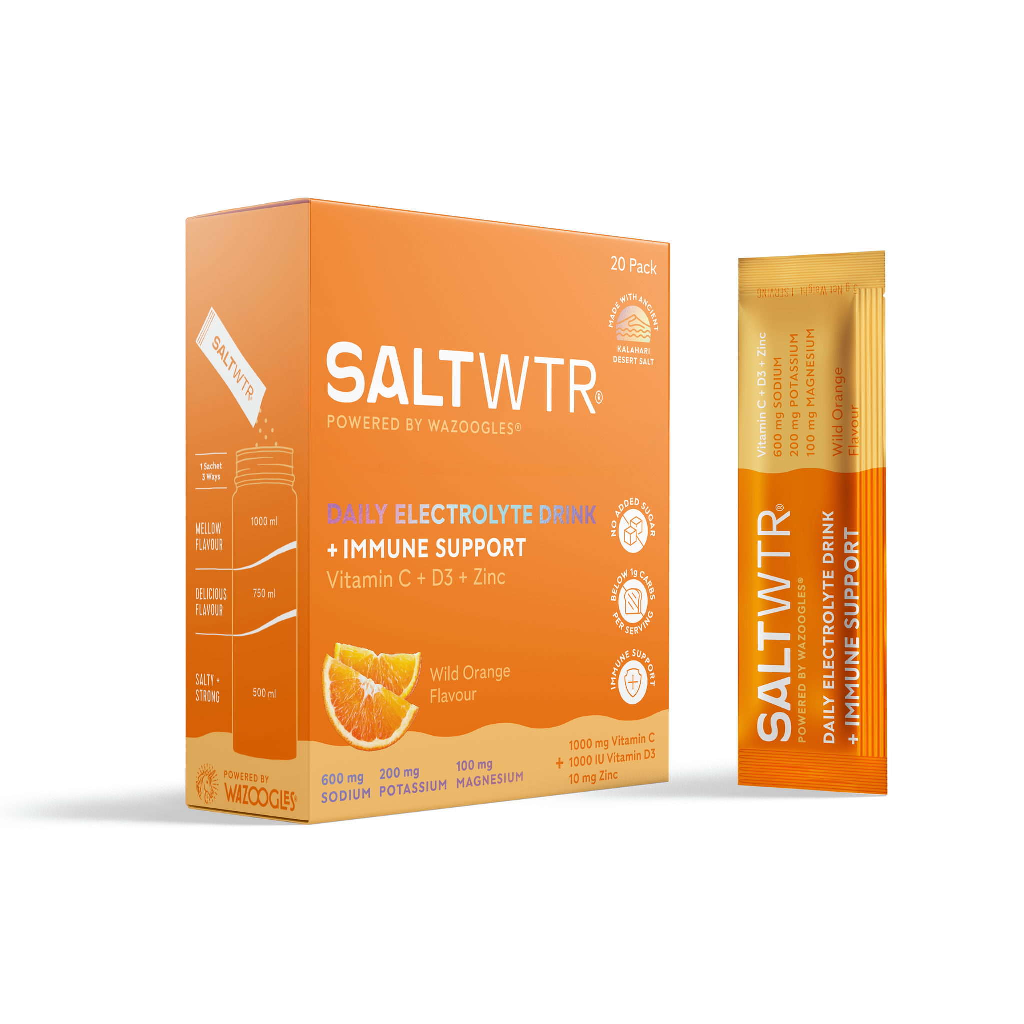 SALTWTR Electrolytes Wild Orange Immune Support 20s