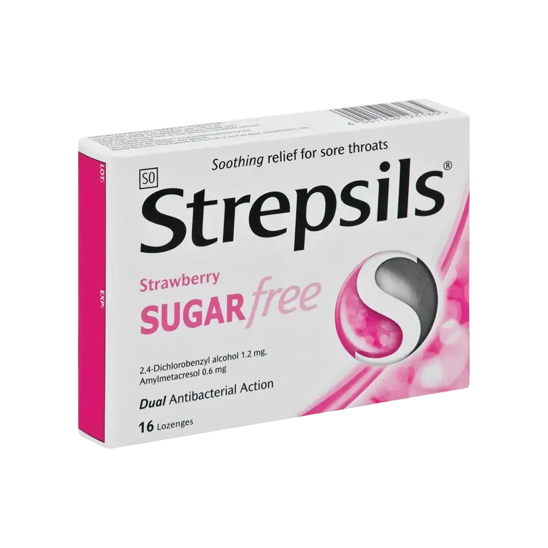 Strepsils Lozenges Strawberry Sugar Free 16's