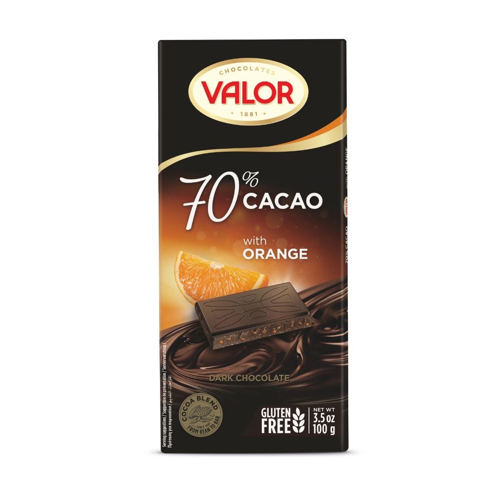 Valor 70% Dark Chocolate Slab Orange 100g