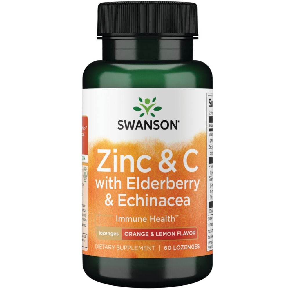 Swanson Zinc & C Lozenges w/ Elderberry & Echinacea, Orange & Lemon Flavor 60s