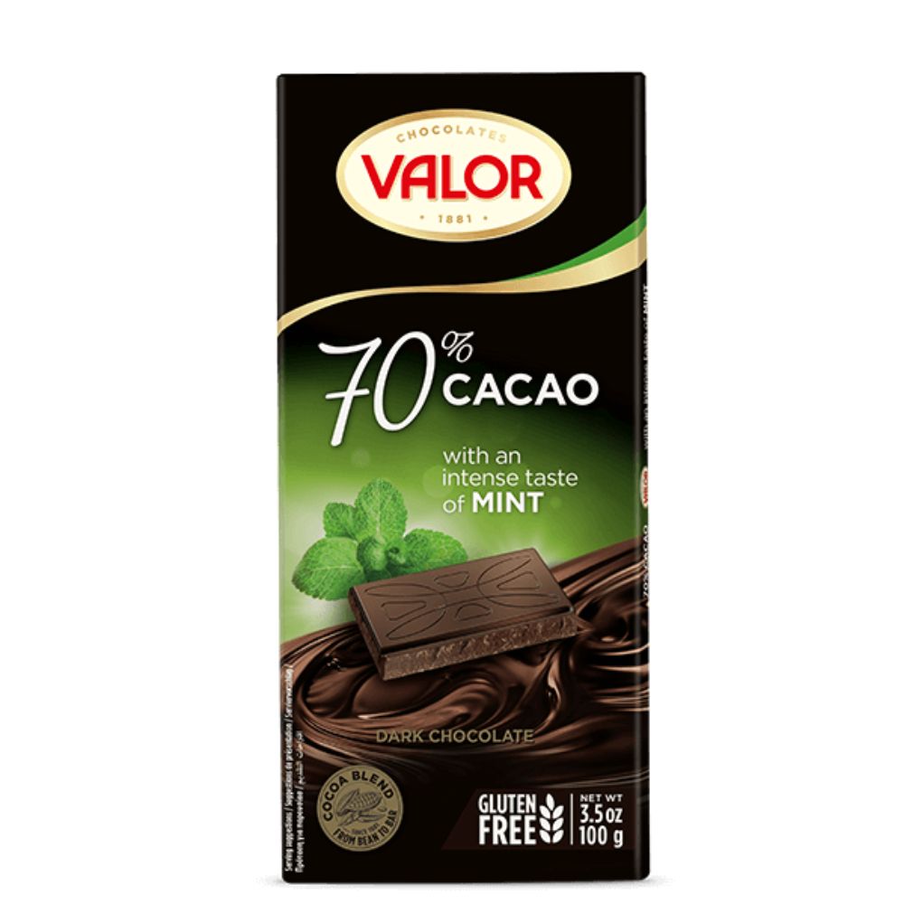 Valor 70% Dark Chocolate Mint Slab 100g