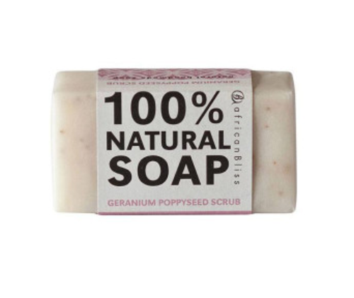 African Bliss Geranium & Poppyseed Scrub Soap 100g