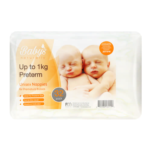Baby's Naturally Unisex Nappies For Premature Babies 32 Nappies