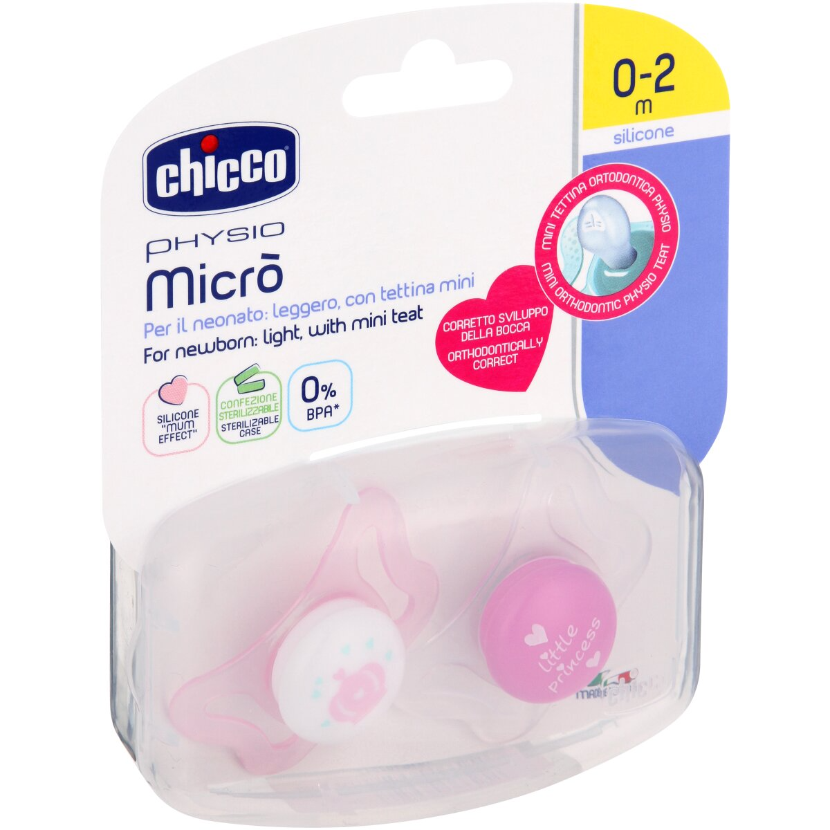 Chicco Physio Micro Silicone Soother Pink 0-2M