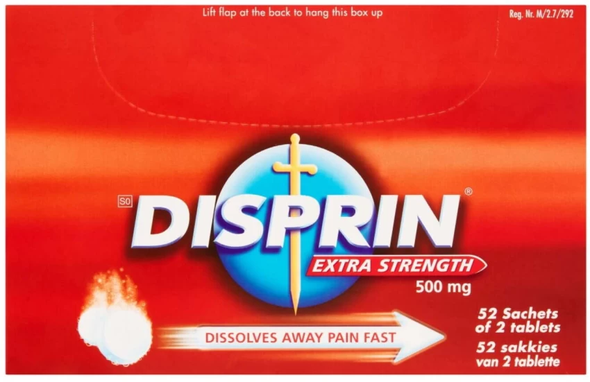 Disprin Pain Relief Aspirin Tablets Extra Strength 500mg (52 sachets of 2 tablets)