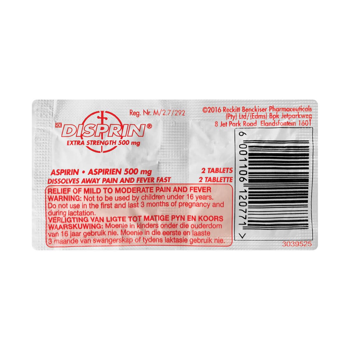 Disprin Pain Relief Aspirin Tablets Extra Strength 500mg (52 sachets of 2 tablets)