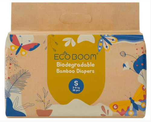 Eco Boom Bamboo Baby Nappies S (3-8Kg) 36 Pack
