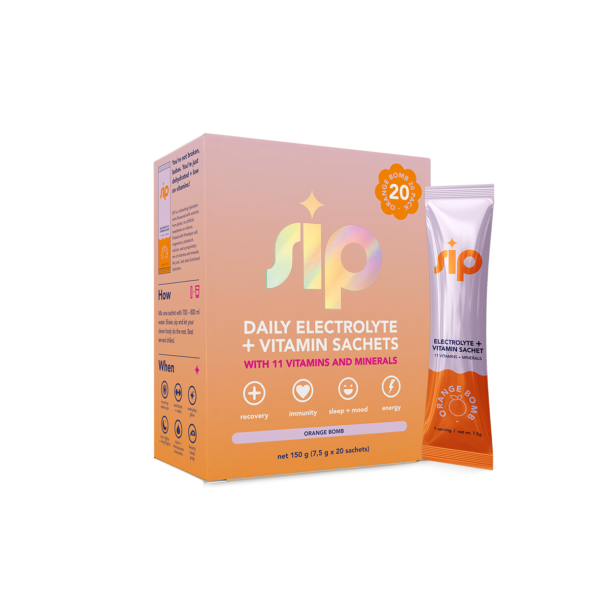 SIP Daily Electrolyte & Vitamin Sachets Orange Bomb 20s