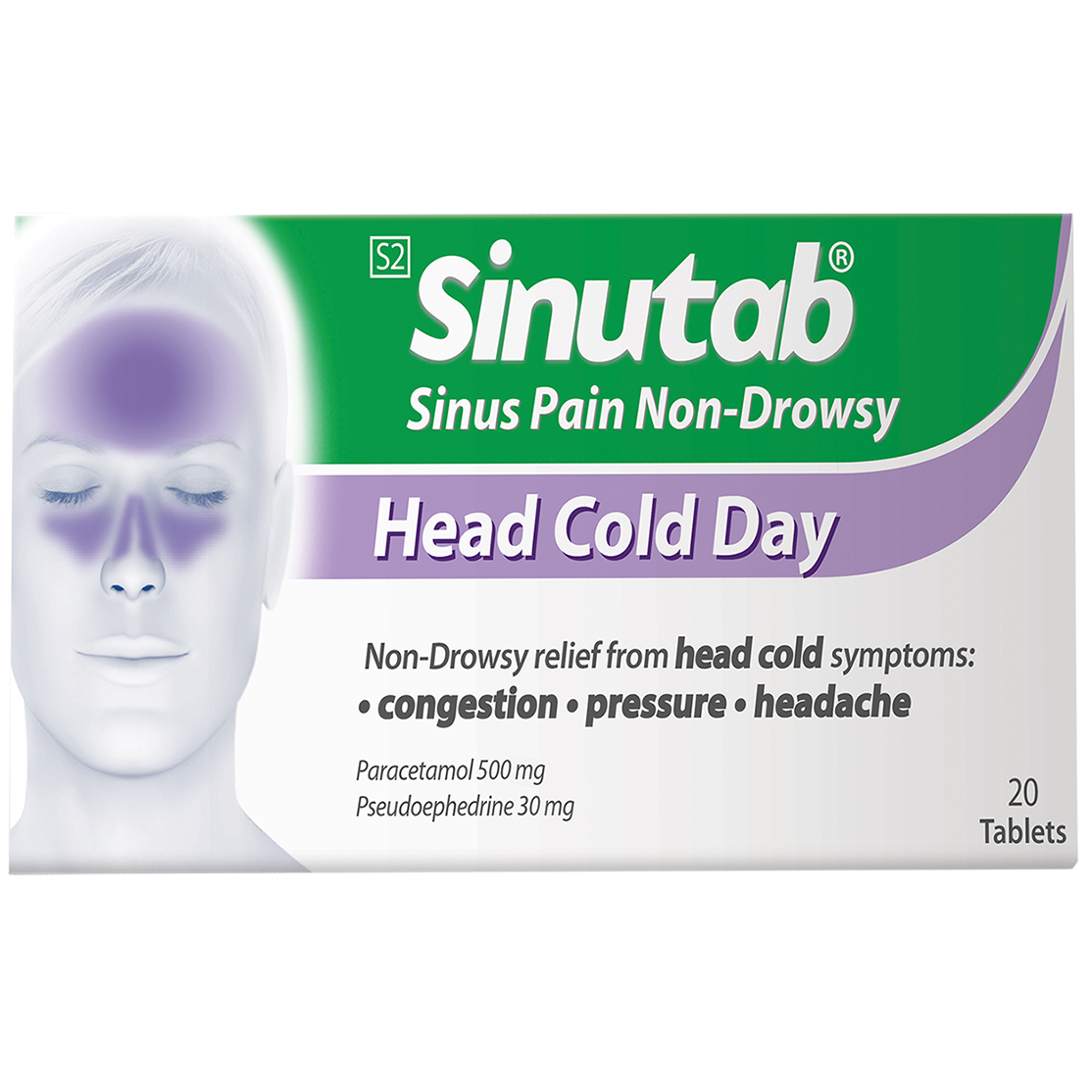 Sinutab Sinus Pain Non-Drowsy 500mg Tablets 20's