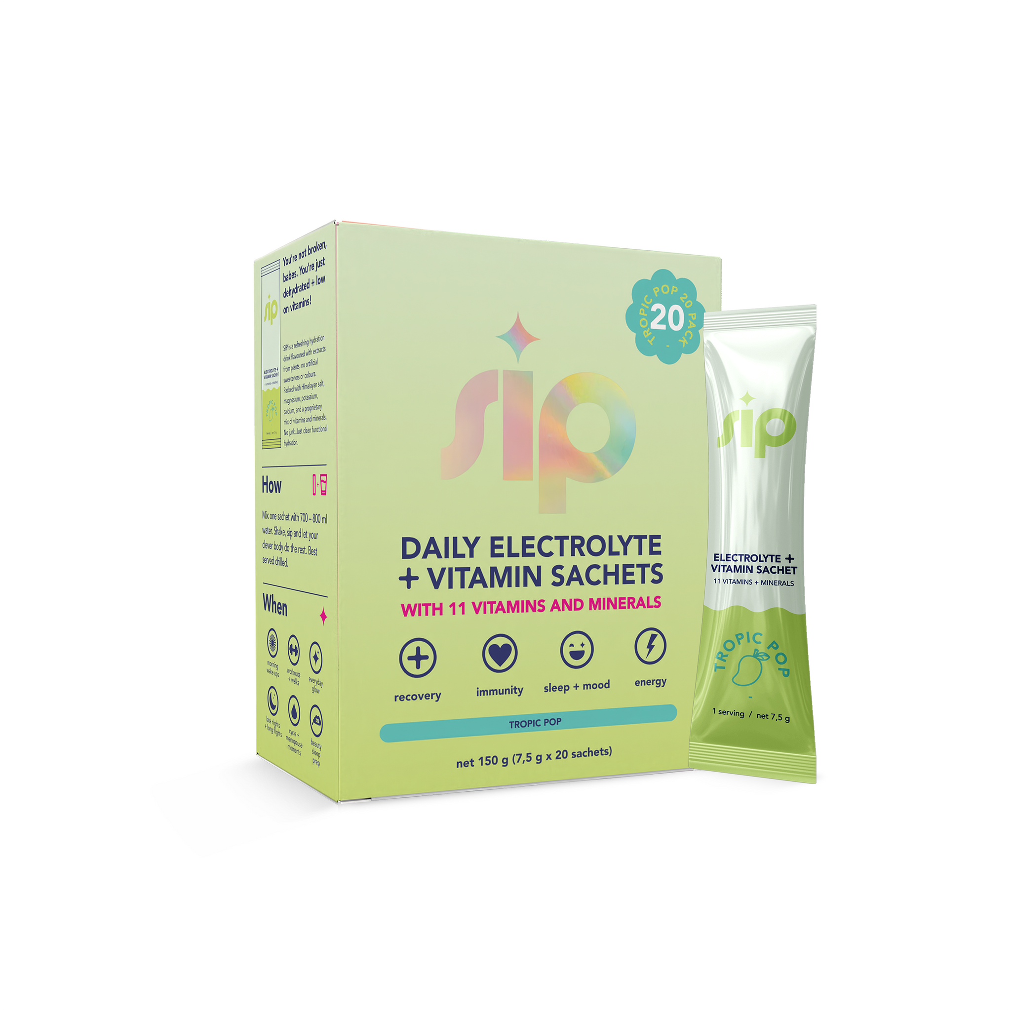 SIP Daily Electrolyte & Vitamin Sachets Tropic Pop 20s
