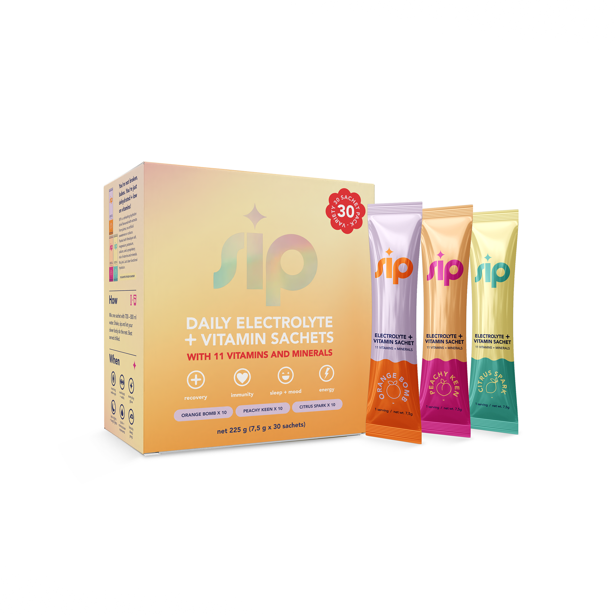 SIP Daily Electrolyte & Vitamin Sachets Mix 1 Variety 30s