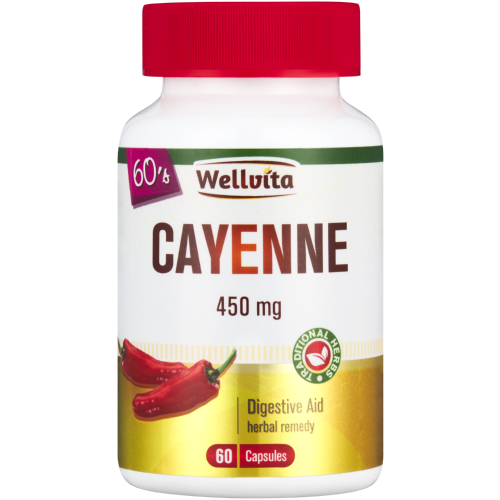 Wellvita 450mg Cayenne Digestive Aid Capsules 60 Capsules