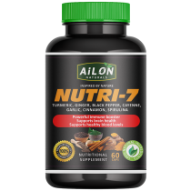 Ailon Naturals Nutri-7 Turmeric, Ginger, Cayenne, Garlic, Cinnamon & Spirulina – 60 Capsules