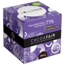 Cocoafair Macadamias in 71% Dark Chocolate 100g