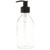 Essentially Natural 200ml Clear Glass Generic Bottle With Pump Dispenser Black 200ml