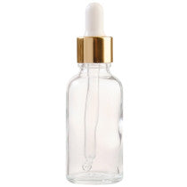 Essentially Natural 30ml Clear Glass Aromatherapy Bottle With Pipette White Gold Collar 30ml