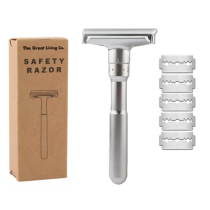 The Great Living Co Premium Double Edge Adjustable LevelSafety Razor Plus 5 Blades 5 Pack