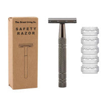 The Great Living Co Premium Double Edge Safety Razor Plus 5 Blades Gun Metal Grey 5 Pack