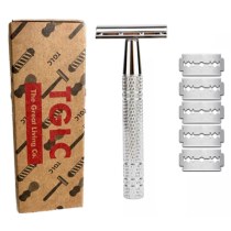 The Great Living Co Premium Double Edge Safety Razor Plus 5 Blade Silver 5 Pack