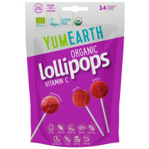 Yum Earth Organic Vitamin C Pops Strawberry Cherry & Raspberry 14 Lollipops 
