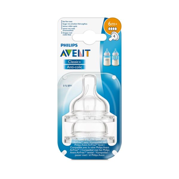 Avent Teat Silicone Fast 6m 2 Units