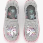 Unicorn Print Stokie Slippers Grey (Size 12-6) Older Girl